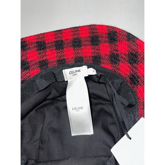 Celine Paris Black Red Checkered Check Wool White Logo Sun Fall Bucket Hat M main image 5